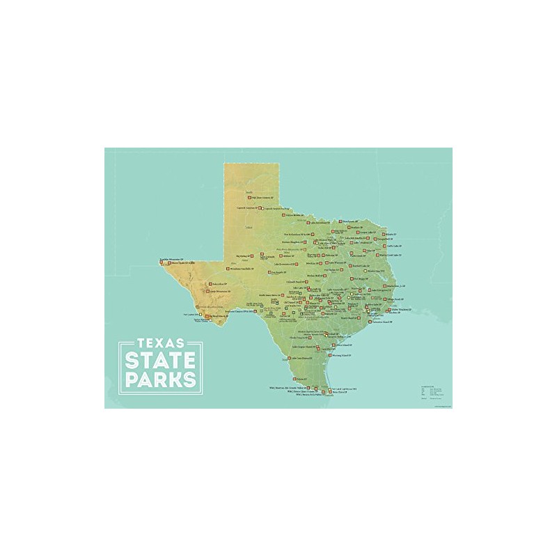 Best Maps Ever Texas State Parks Map 18x24 Poster (Green