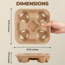 4 Cup Holders Drink Carrier 8-32 oz | 25 Cup Holder Tray Drink Carrier for Delivery Drinks Hot and Cold Beverages – To Go Disposable Compostable Pulp Fiber Restaurant Supplies, Coffee Shops, Uber Eats