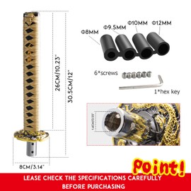 WENJTP Katana Samurai Sword Shift Knob Shifter Katana Universal Fit for Manual Cars with Adapters Gold + Black（26cm）
