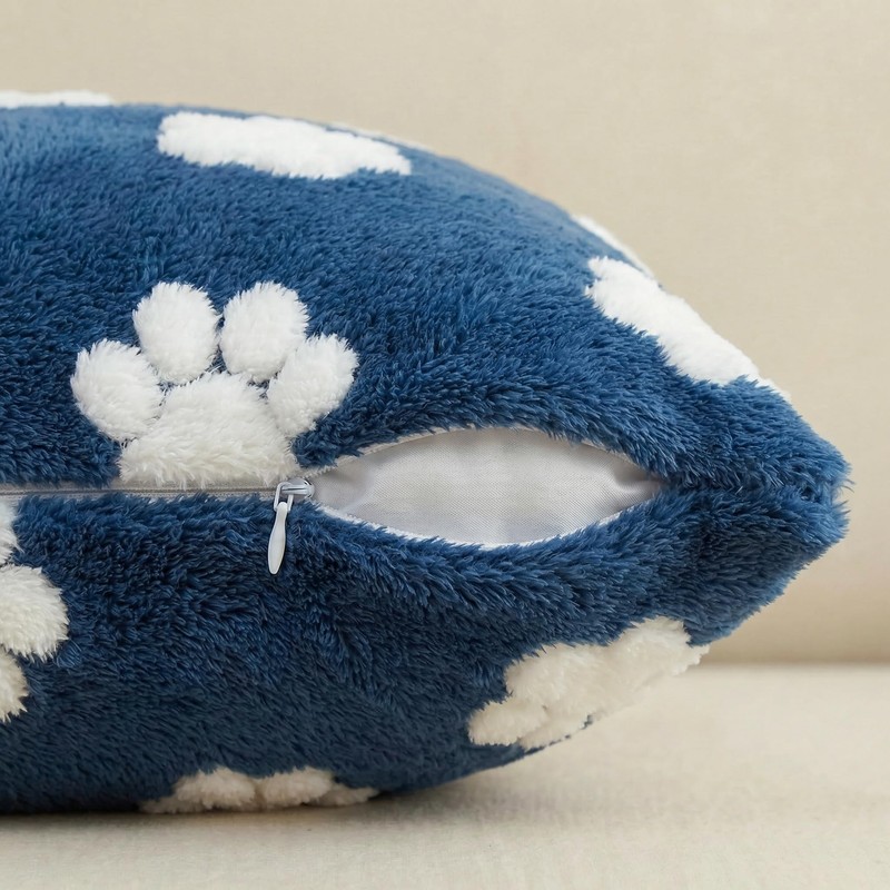 Spring Summer Pet Dog Paws Dark Blue Throw Pillow Covers