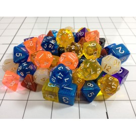 Half Pound of Polyhedral Dice (about 60) including 4 sets (d4, d6, d8, d10, d%, d12, d20) in mixed colors