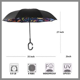 MRTLLOA 40/49/56 Inch Oversize Windproof Inverted Reverse Upside Down Umbrella, Golf Size Rain Umbrella, Double Layer, C-Shaped Handle for Men, Women and Kids (Space, 40 Inch)