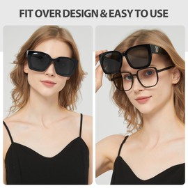 LVIOE Women's Over Sunglasses Polarised Fashion Over Glasses Sunglasses for Glasses UV400 Protection, A01 Black/Grey
