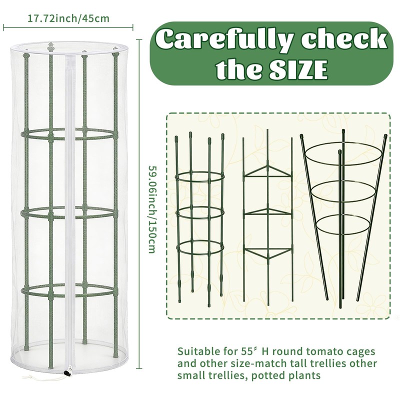 KLLOUZE 3PCS Garden Bird Netting for Tomato Cage with Zipper