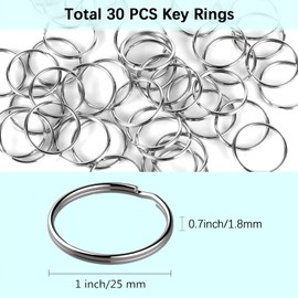 30Pcs Key Rings Hoops, 25mm Mini Split Jump Ring, Round Metal Silver Key Rings, Stainless Steel Keychain Rings for DIY Art Craft, Crafts Ornaments, Jewelry Making, Bag, Handbag (Silver)