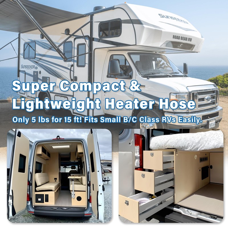 Cupohus Heated RV Water Hose 15FT,-45°F Freeze Protection Smart Thermostat