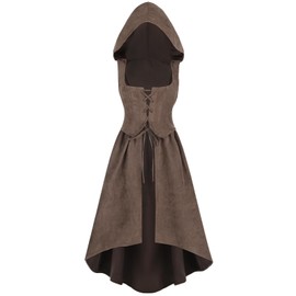 CR ROLECOS Renaissance Corset Women Medieval Costume Vintage Ren Faire Hooded Low-Cut Bustier Corsets XXL