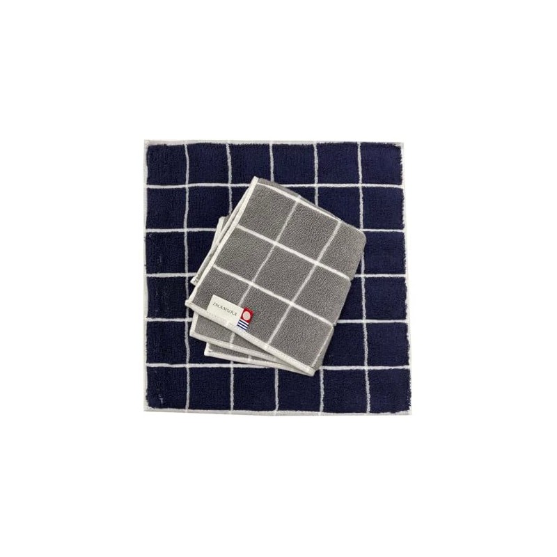 Imamura Imabari Towel, Towel Handkerchief, Set of 2, Gray, Navy,