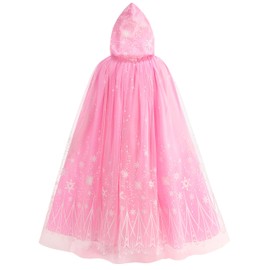 PURFEEL Girls Cape for Elsa Dress up Kids Hooded Cloak Costume Pink 2-3Years