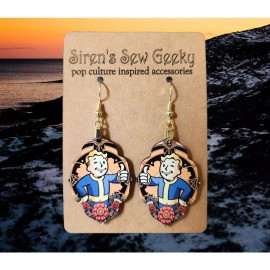 Handmade Fallout Vault Boy Thumbs Up Floral Earrings
