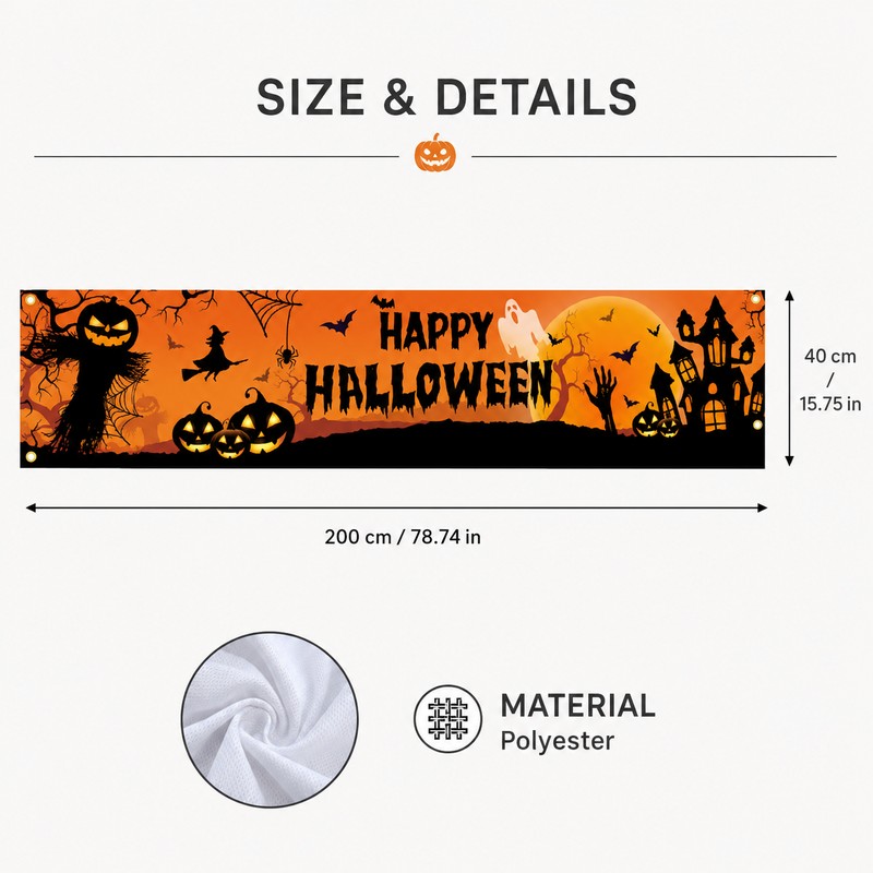 Happy Halloween Outdoor Banner – Pumpkin & Bat Polyester Backdrop