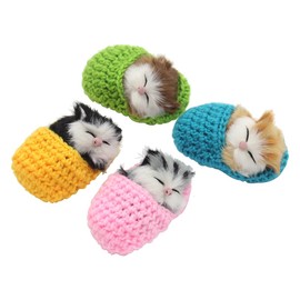 Coolayoung 4Pcs Sleeping Cat in Slipper Doll Toy, Mini Kitten in Shoe with Meows Sounds Decor Hand Toy Gift for Kids Boys Girls