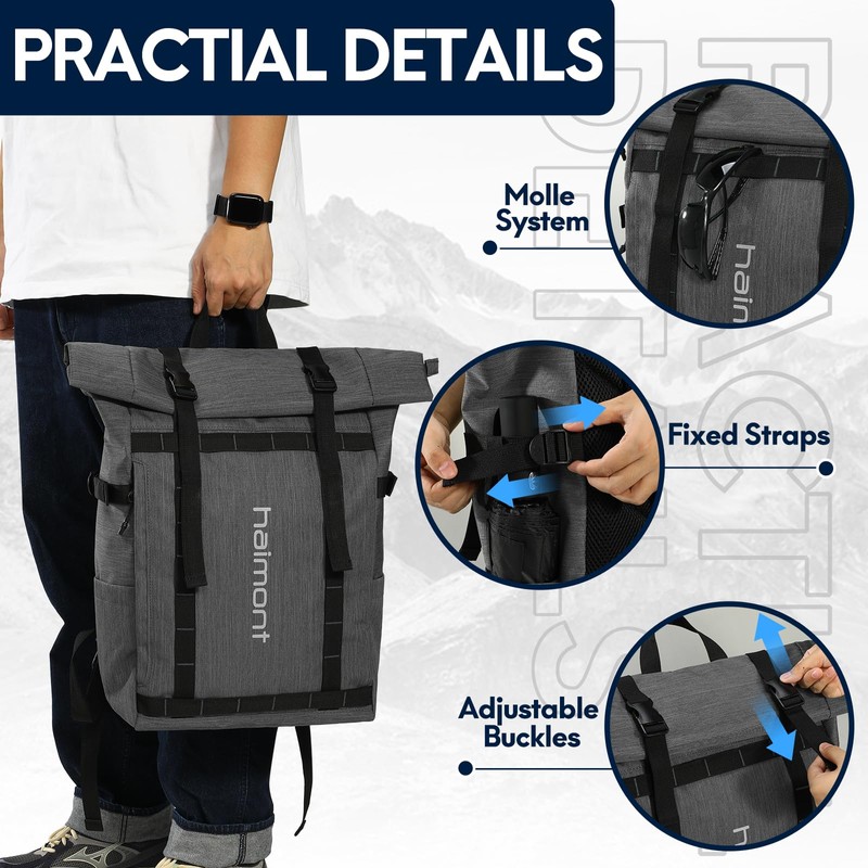 Haimont Rolltop Backpack for Men Women Water-Resistant Carry on Travel