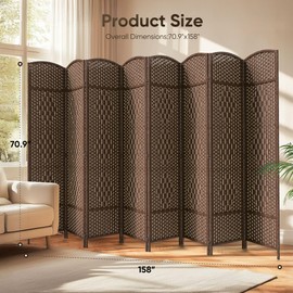 JOSTYLE 6ft. Tall Extra Wide Folding Privacy Screens with Diamond Double-Weave and Freestanding Room Dividers (Brown, 8-Panel)