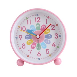 ideamall Alarm Clock Table Clock for Children, Analog, Kids, Fashionable, Bell Free, Light, Diameter 4.3 inches (11 cm) (Pink)