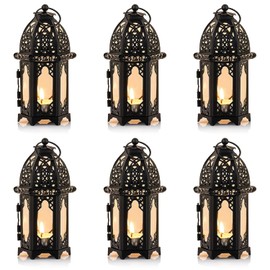 Nuptio - 6 unidades de portavelas colgantes para centros de mesa, farol hexagonal de cristal para velas estilo marroquí - Negro