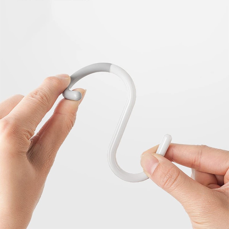 Mt.Jun 6-Pack Secure & Quiet Plastic S Hooks, Flexible Neck