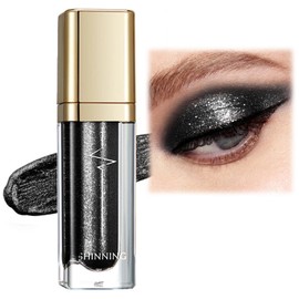 Black Metallic Liquid Glitter Eyeshadow & Waterproof Eyeliner Pen - Long-Lasting, Matte Shimmer, Highly Pigmented, Sparkly, & Easy to Blend