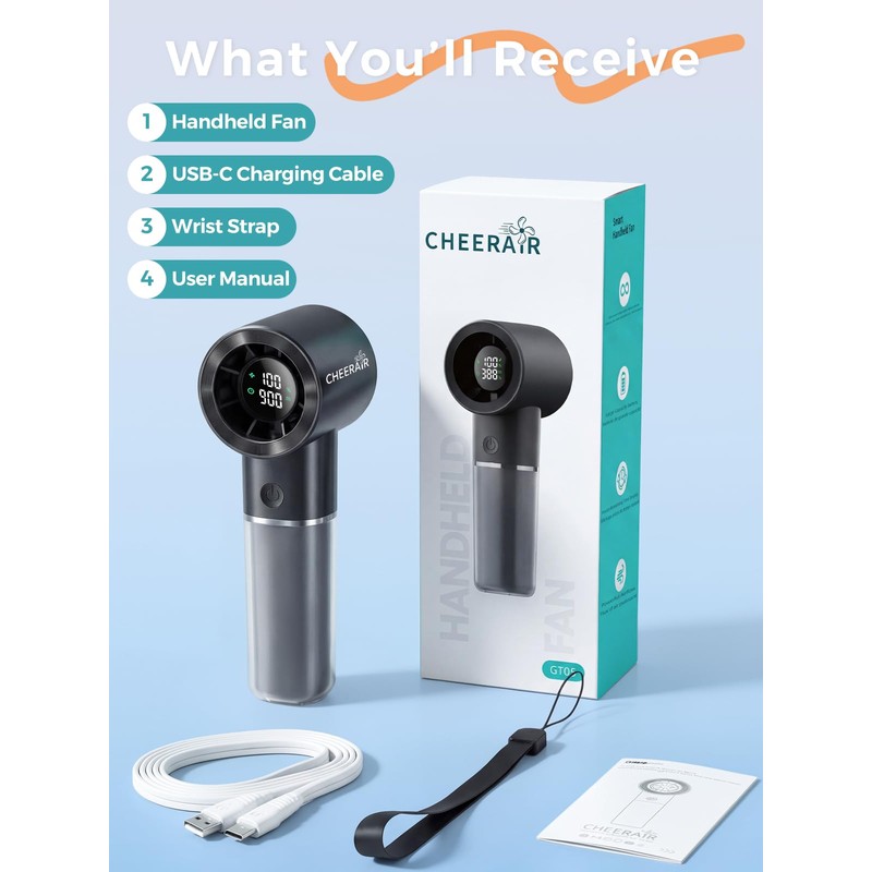 Handheld Portable Fan, 6-Speed Rechargeable Powerful Mini Fan