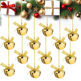 Newcotte 24 Pcs Christmas Gold Bells Ornaments Small Gold Ornaments Mini Sleigh Bells Xmas Brass Bells for Crafts Metal Gold Bell Ornaments for Christmas Tree Wreath Holiday Decoration(0.79 Inch)