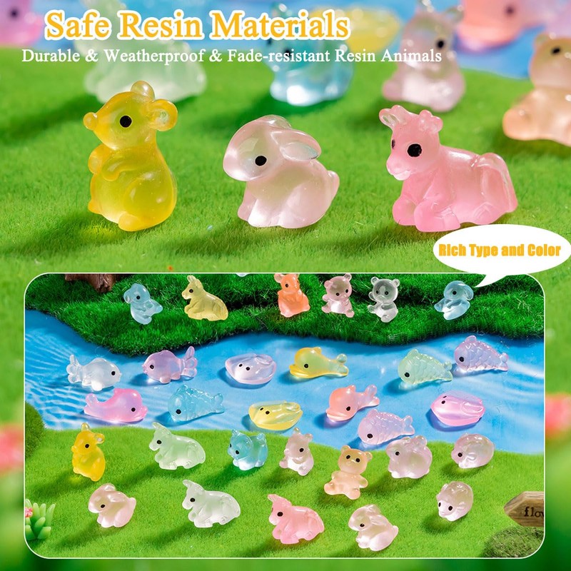 OOMDMI Luminous Mini Resin Animals -130pcs Tiny Animals to Hide