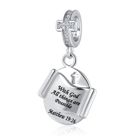 DWJSu Silver Dangle Heart Charm Fit Charms Bracelet Christian Bible Verse Charm Prayer Faith Religious Jewelry Gifts for Women
