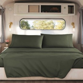 Nestl Olive Green Short Queen Sheets for RV, Hotel Luxury RV Queen Sheets Set, 4 Piece Fitted Bed Sheet Set and Pillowcases, Super Soft, Wrinkle-Free, and Breathable Camper Bedding