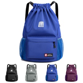 Sarmeley Drawstring Backpack Bags, Printed Drawstring Gym Bag for Men Women Girls Boys, Large Drawstring Bags Waterproof Swimming Bag Draw String Bag for Shopping Yoga Sport Travel, Blue