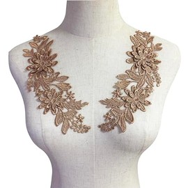 MMvolesy Brown 1 Pair Bridal Lace Flower Wedding Dress Patch Embroidered Sew for Costume Dress Decor Patch Sewing Applique Crafts DIY Patch Clothing Accessories 9inch*3inch