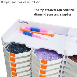 SANFURNEY 32 Slots Large Diamond Painting Tray Tower Organizer with Drill Pen Holder, Multi-Boat Plates Storage Rack, Diamond Painting Accessories Tools Kits, Gift for Adults DIY Craft Arts