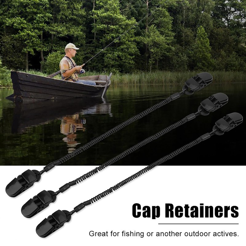 3pcs Black Cap, for Fishing Apparel Keeper Hat Tether Retainer