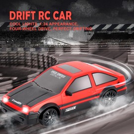 Siereolly RC Drift Car 1:24 Remote Controlled Car 2.4 GHz Toy Car 15 km/h 4WD Remote Controlled Racing Car with Work Lights Gift for Adults Children