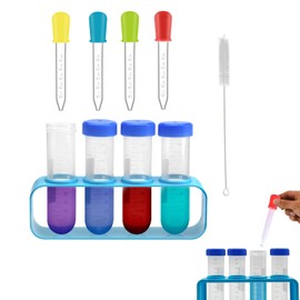 Yuqilin Children's Pipettes, Pack of 10 Test Tubes with Stand, 5 ml Pipettes, Plastic, with Test Tube Stand and Cleaning Brush, Laboratory Children's Scientific Experiment Set for Children