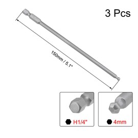 uxcell 3 Pcs H4 (4mm) Ball End Screwdriver Bits, S2 Steel Magnetic 5.1 Inch Long Drill Bit with 1/4 Inch Hex Shank