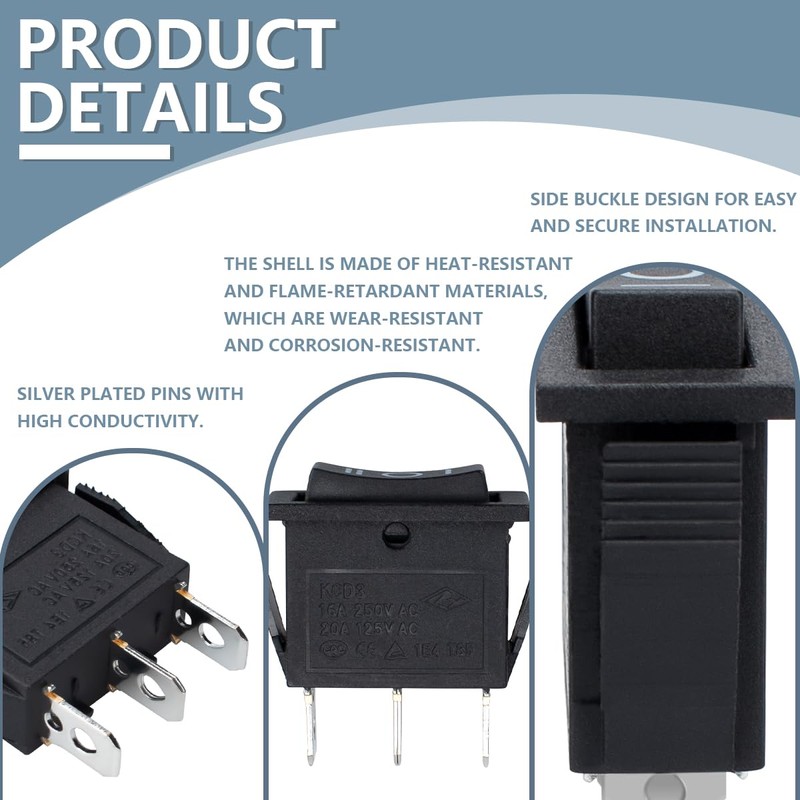 Innfeeltech 6 Pcs Mini Rocker Switch Black KCD3-101 3 Pin