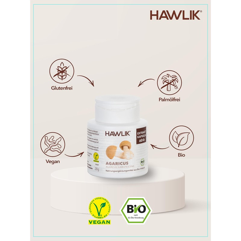 HAWLIK Vital Mushrooms Agaricus Extract Capsules - 240 Capsules -