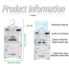 Wardrobe Moisture Absorber 5 Pack x 100 g, Hanging Dehumidifier Granules, Get rid of Moisture, Anti-Mould Dehumidifier, Moistureproof Desiccant Bag, for Kitchen/Bathroom/Cabinet/Car