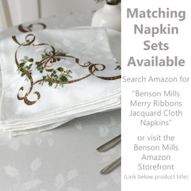 Benson Mills Merry Ribbons Engineered Printed Jacquard Fabric Christmas Table Cloth, Elegant Christmas Tablecloth for All Holiday and Winter (60" x 120" Rectangular, Merry Ribbons)