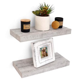 Under.Stated Floating Shelves Wall Mounted Hanging Shelf Set for Bathroom Kitchen Living Room Bedroom Storage (Rustic Grey 16")