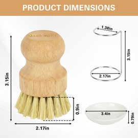 Qaskwaer Wooden Dish Brushes, Dish Scrubber Brushs for Cleaning Dishes, Kitchen Wooden Cleaning Dsihes Set with Draining Rack, Natural Sisal Bristles, 3 Set