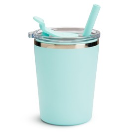 Munchkin Steel My Heart™ 2-in-1 Toddler Sippy Cup Tumbler with Spill Proof Simple Clean™ Straw and Open Sipper Lid, 8 Ounce, Stainless Steel, Teal/Blue