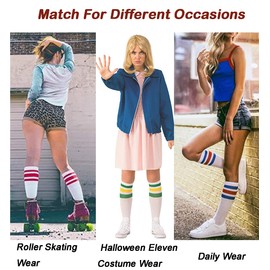 Leotruny Over the Calf Tube Socks, (White/Green/Yellow), One Size