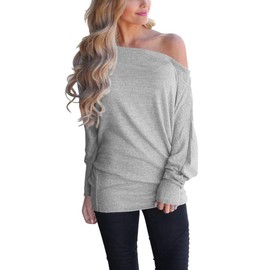 Lacozy Long Sleeve Oversized Shirts for Women Off The Shoulder Sweatshirt Loose Tunic Tops 2025 Light Gray XXL