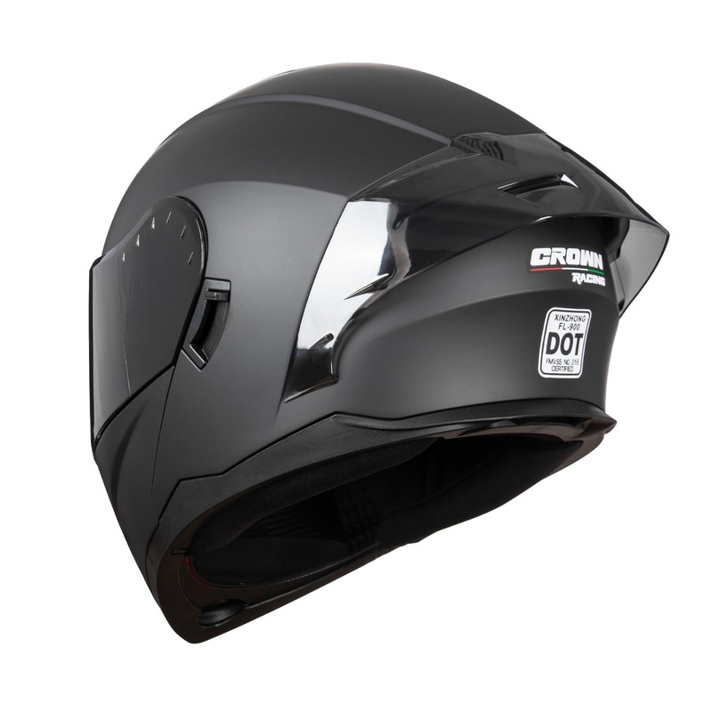Crown Racing Modular Motorcycle Helmet with Flip-Up Design, Matte Black,