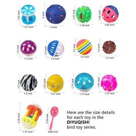 DIYUQISHI 23-Pack Bird Toys for Parrots – Colorful Bells & Woven Balls for Fun Exercise & Mental Stimulation, Fits Small to Large Birds (1.6'' - 2.8'', Bird Toys Mega Set)