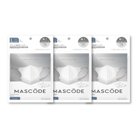 MASCODE 【Official Store】 Non-Woven Fabric Mask, Bicolor Mask, Mask, Non-Woven Fabric, Comfortable, Large, Small, Face-Slimming, 3D Mask, L Size, 3-Pack (1 Pack of 7 Pieces) (Smokey White (Gray Strap))