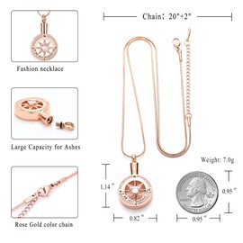 I'd be lost without you - Cremation Jewelry for Ashes Pendant - Compass Urn Necklace with Mini Keepsake Urn Memorial Ash Jewelry Loved One (Rose Gold)