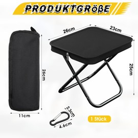 ZYNERY Campinghocker Faltbar Klapphocker mit Karabinerhaken, Mini Klappstuhl Camping Fußhocker Schwarz für Unterwegs, Kleiner Faltbarer Hocker zur Tasche für Outdoor Camping Reisen Angeln