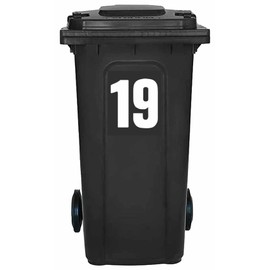 Pack of 4 White Wheelie Bin Number 19 Stickers (17 cm) Vinyl Labels Packwith® #PBN10-19