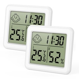 LOFICOPER Digital Thermometer Hygrometer, Mini Temperature and Humidity Meter with 3.2 Inch LCD Screen, Time/Date, ℃/℉ Switchable, 12/24H, for Bedroom, Home